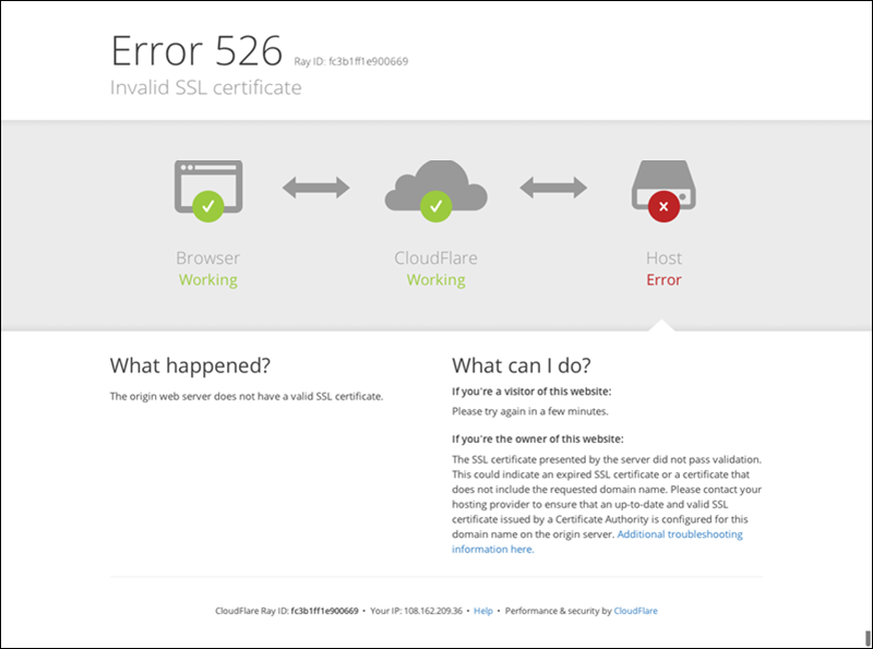 invalid ssl certificate error code 526