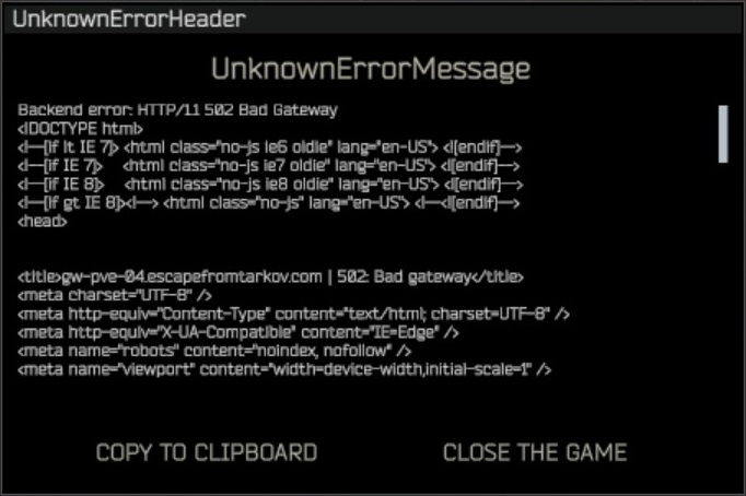 tarkov bad gateway error
