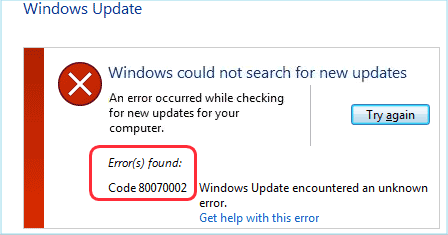 Fixing Windows Update Error 0x80070002